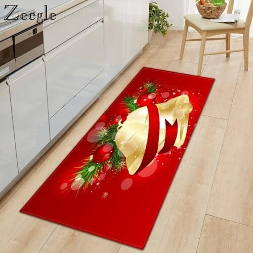 Zeegle Merry Christmas Carpet Long Kitchen Soft Carpet New Year Rug for Living Room Decoration Absorption Bathroom Floor Rug