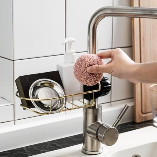 Iron Kitchen Faucet Draining Rack Creative Sink Sponge Holder Organizer Bathroom Sundries Storage Racks