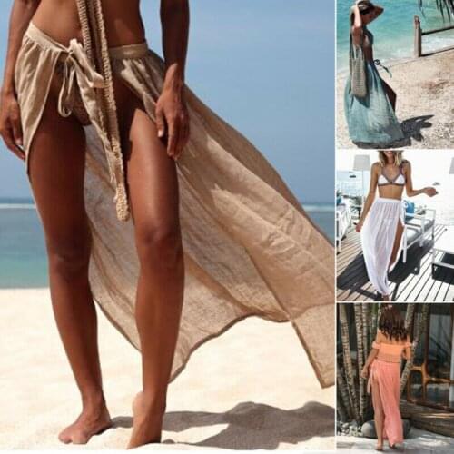 2021 Summer Women Boho Skirt Bikini Cover Up Sheer Beach Wrap Skirt Leopard Skirt Beach Sundress Sun-proof Skirt