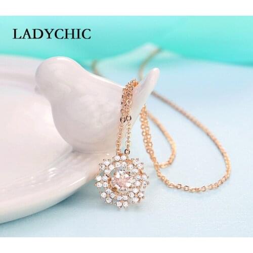 LADYCHIC Eternity Circle CZ Zirconia Necklaces & Pendants Simple Round Shaped Crystal Chain Necklace Women Choker Jewelry LN1126