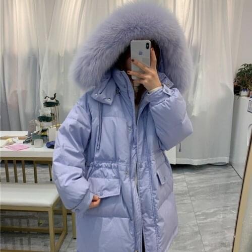 2021 Winter Womens Down Jacket Real Fox Fur Collar Warm Hooded Thicken Woman Parka Female Coats Casaco Feminino Inverno WPY3973