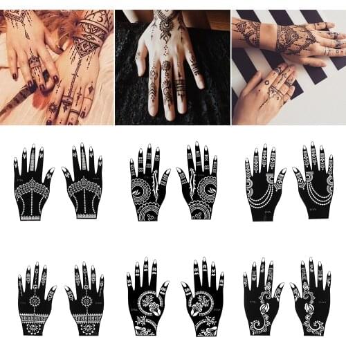 1Pairs Tattoo Stencils Henna Template Sticker Temporary Hand Decal Mehndi Indian Style Painting Kit Tool DIY Body Art Supplies