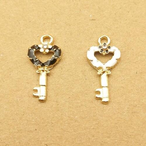 10pcs 11x20mm enamel heart key charm for jewelry making cute earring pendant bracelet necklace charms diy design charms
