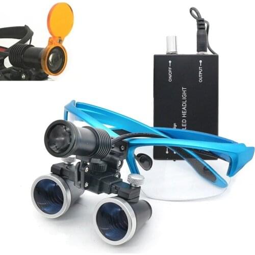 2.5/3.5X Surgery Medical Dental Loupes Binocular Magnifier 5WLED Headlamp with Curing Material Filter