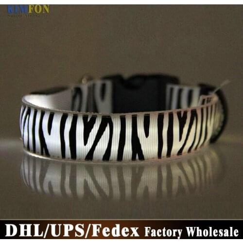 200Pcs/Lot Safety LED Collar Night Lighted Pet Dog Collars Zebra Nylon LED Dog Leaders