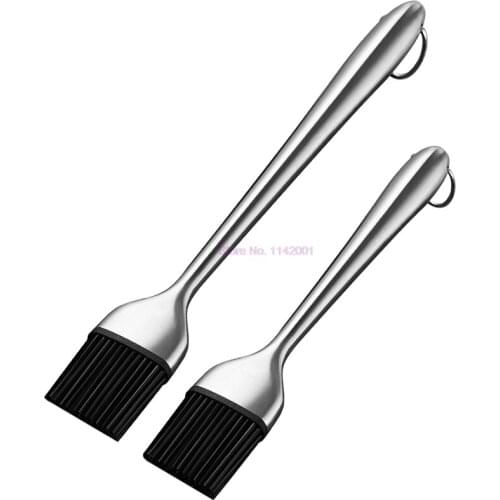 50Set 2Pcs/Set Grilling BBQ Oil Brush Set Baking Basting Brush Kitchen Cooking Tools Staninless Steel Handle Silicone Brush