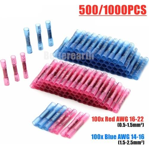 500/1000PCS Waterproof Heat Shrink Butt Connectors Insulated Crimping Terminals Electrical Splice Wire Cable Crimp Connector Kit