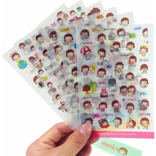 6pcs/lot Cute Cartoon Girl Transparen PVC sticker Decoration DIY children diary Sticker DIY Albums Diary students Stationery