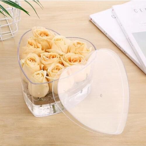 New Acrylic Heart Shaped Flower Box 9 Holes Rose Gift Box Makeup Organizer Valentines Day Wedding Acrylic Rose Box With Cover