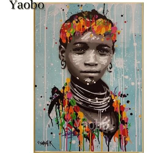 Graffiti Black African Woman Diy Diamond Painting Full Square Round 5D Mosaic Embroidery Rhinestone Needlework Wall Stickers