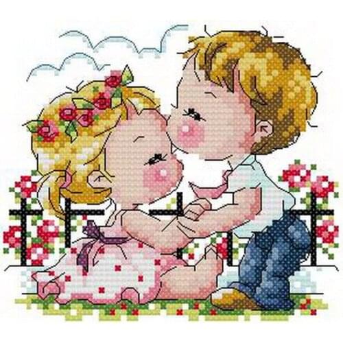 Free delivery Top Quality popular counted cross stitch kit kiss kissing childhood naivete kiss