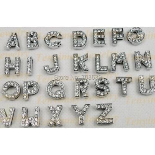 Alphabet beads free shipping, metal European alphabet charm fit leather belt bracelet, mixed crystal alloy charm beads fit DIY