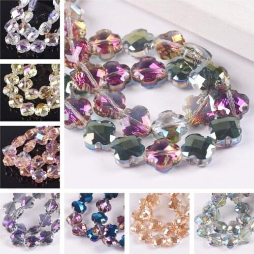 10pcs 12mm Flower Clover Shape Faceted Crystal Glass Loose Spacer Beads for Jewelry Making DIY Crafts