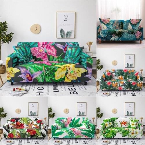 Green Tropical Plant Leaf Sofa Cover Elastic Sofa Slipcovers For Living Room Anti-Dust Stretch Flower Couch Cover 1/2/3/4 Seater