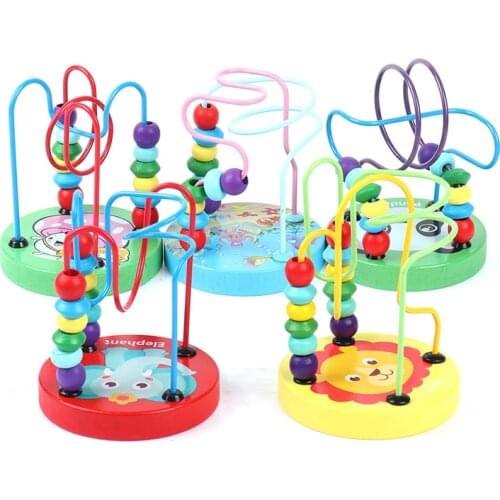 1Pcs montessori Wooden Toys Wooden Circles Bead Wire Maze Roller Coaster Educational Wood Puzzles toddler educational toys