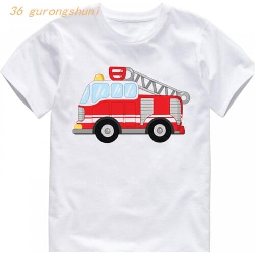 Children’s clothing kfire truck kids t shirt for boys t shirts school bus cute kawaii girl t-shirts plane tops for girls clothes