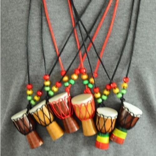 Ethnic Pendant Necklace Wood Classic Mini Tambourine Rope Necklace Sweater Chain Necklace Jewelry Accessories Gifts