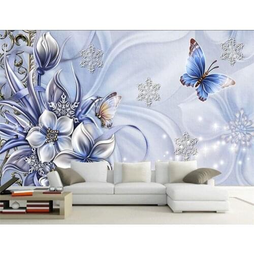 European Style 3D Stereo Embossed Butterfly Flowers Photo Wallpaper Living Room TV Backdrop Wall Hotel Luxury Mural 3D Wallpaper