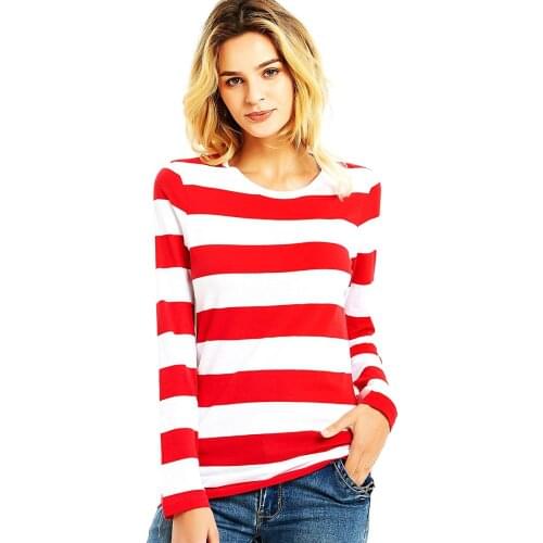 Red White Striped T Shirt for Women Round Neck Long Sleeve Tees for Women Colorful Stripes Summer Casual Autumn