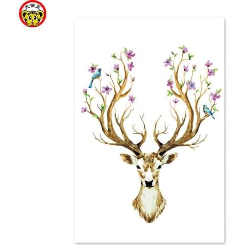 Painting by numbers art paint by number deer and the ornaments of bird and deer head auspicious, rich and noble