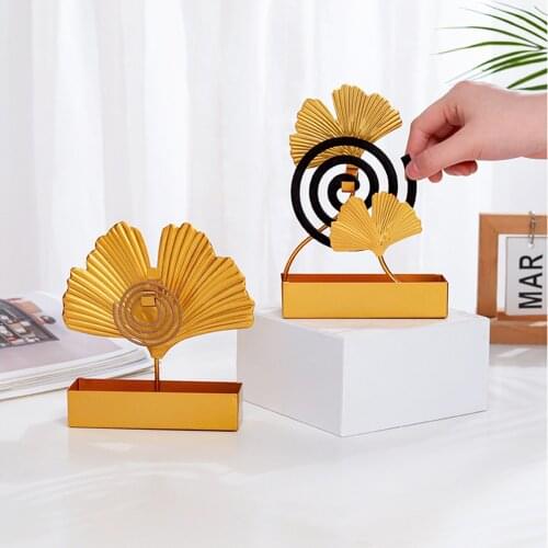 Creative Mosquito Coil Holder Nordic Style Ginkgo Leaf Shape Summer Day Metal Mosquito Repellent Incenses Rack Plate Home Decor