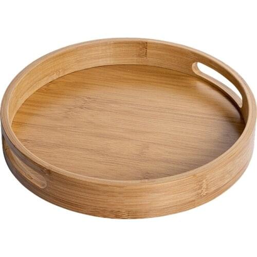Bamboo Round Serving Tray Bamboo Plate Tea Food Dish Drink Platter Food Plate Dinner Beef Steak Fruit Snack Tray