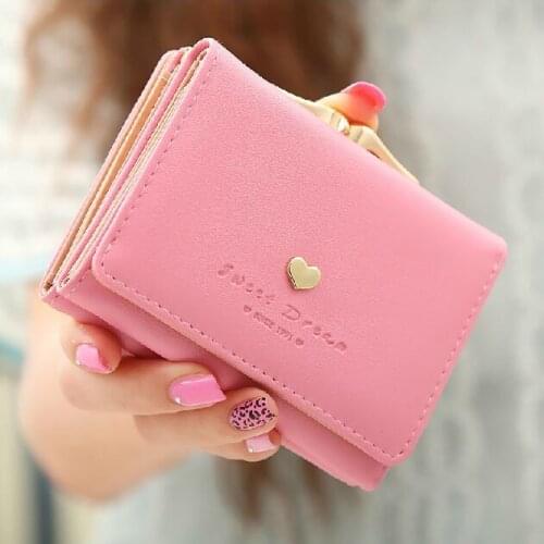 Love Small Womens Wallets Purse Students Coin Purse 3 Fold Wallet Female Short Paragraph Multifunctional PU leather Wallet