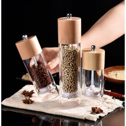 3 Size Salt and Pepper Grinder Mill Oak Wood Manual Seasoning Spice Mill Adjustable Ceramic Grinding Core Kitchen Grinding Tools