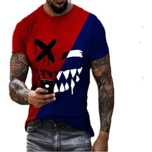 2021 mens 3D splash ink printing European and American mens foreign trade summer loose casual fashion round neck
