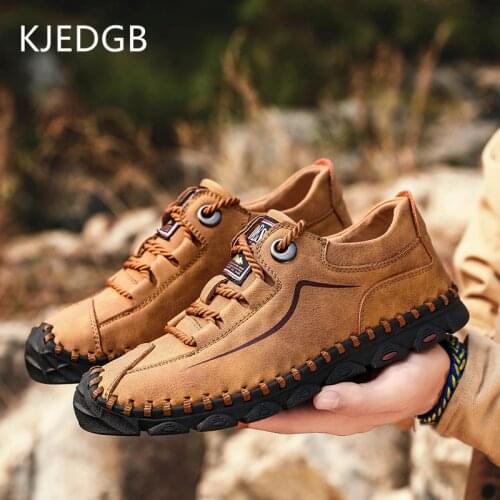 KJEDGB Brand leather casual shoes men outdoor men loafers breathable driving non-slip shoes big size 39-46