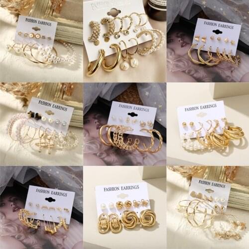 Gold Pearl Drop Earrings Set For Girl Women Wedding Elegant Dangle Drop Earrings 2021 Trendy Pearl Metal Earring Fashion Jewelry