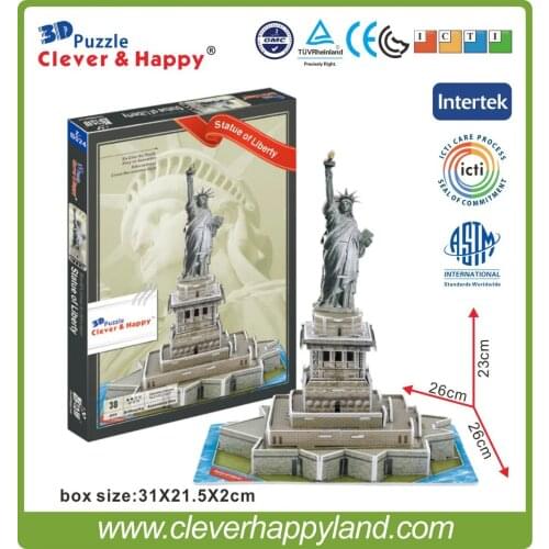 2014 new clever&happy 3d puzzle model statue of liberty diy model for boy paper learning & education