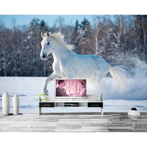 Papel de parede Horses Winter White Snow Run Animals photo wallpaper,living room sofa TV wall bedroom restaurant custom murals