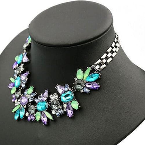 Women Fashion Jewelry Statement Bib Collar Colorful Rhinestone Chain Necklace Christmas Gifts ceramic jewellery феникс кулон