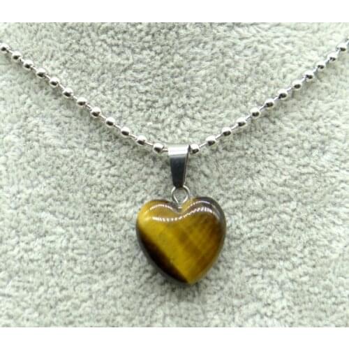 Natural Stone Quartz crystal Tigers eye Turquoises Opal Charms Heart-shaped Pendants for diy Jewelry Making Men women Necklace