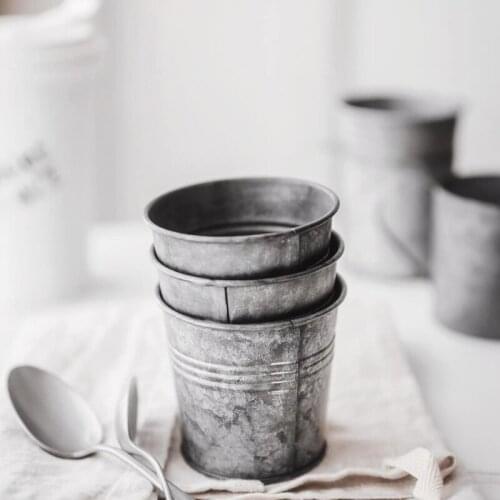 American Retro Drinkware Round Cup Vintage wrought Iron old Handle Cup Photography props for Dessert Fruit Dried Fruit Snack 209