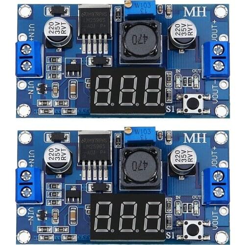 2 Pieces Adjustable LM2596S DC-DC Down Converter Power Supply Module With Reduced Voltage With Digital Voltmeter Display