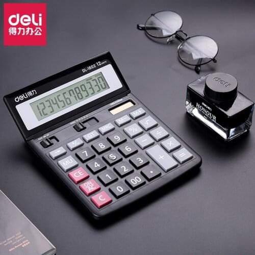 Adjustable Screen Angle Dual Power Financial Calculator 12 Digits Large Screen Memory Storage Desktop Computer Black Calculadora