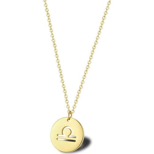 RIR Libra Charm Necklace Twelve Constellation Libra Symbol Astrology Jewelry Necklace Stainless Steel September Zodiac Gift