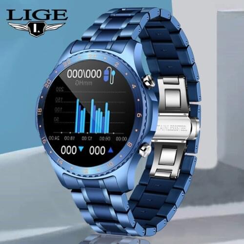 LIGE 2021 Smartwatch Men Full Touch Dial Fitness Tracker IP67 Waterproof Bluetooth Call Suitable For Android IOS Smartwatch Men