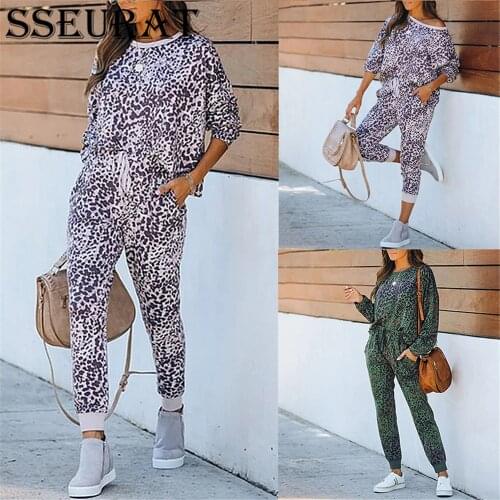SSEURAT 2021 Autumn Tracksuit Women 2 Piece Set Loose Comfortable Style Leopard Print Long Sleeve Casual Suit Clothes