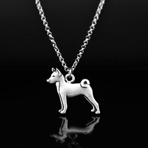 Vintage Silver Color Stainless Steel Long Chains Basenji Pendant Necklace Dog Charm Necklaces For Women Men Jewelry Girls Gift