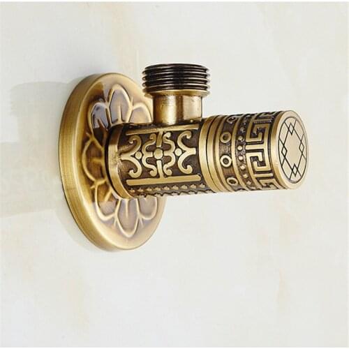 Filling Valves Copper Angle Valves 1/2"Male x 1/2" Male Antique Carved triangle valve Bathroom Bidet Valve Bathroom Accessories