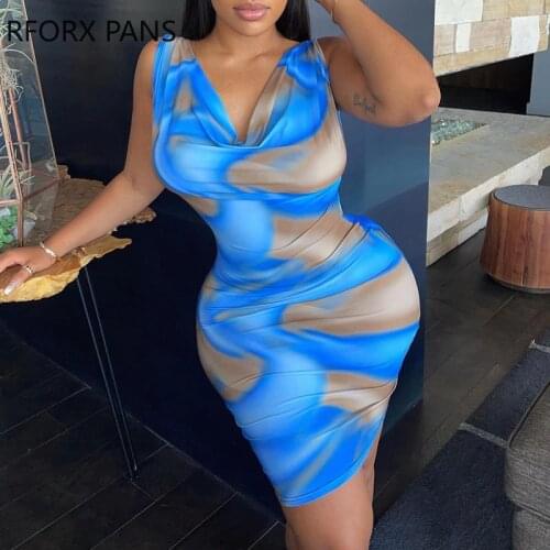 Women Colorblock Cowl Neck Sleeveless Bodycon Dress Sexy Party Dress for Women Dress 2021