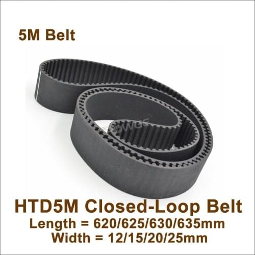POWGE 620 625 630 635 5M Synchronous Belt Teeth=124/125/126/127 W=15/20/25mm Closed-Loop HTD 5M Timing Belt Pulley 620-5M 630-5M