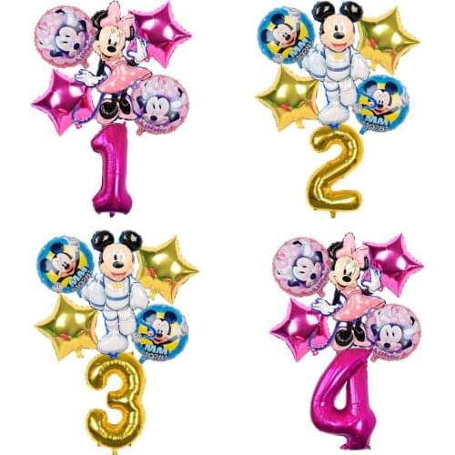 1set Mickey Mouse Birthday Party Decorations Kids Foil Balloons Baby Shower Minnie Party Supplies Latex Balls 32inch Digit Toys