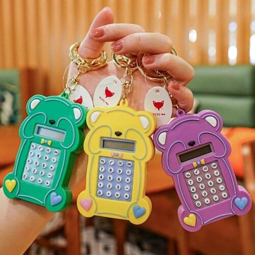 1pcs Mini Calculator Cute Bear Keychain Bag Decoration Pendant Car Key Ring Student Jewelry Gift Kids Toy
