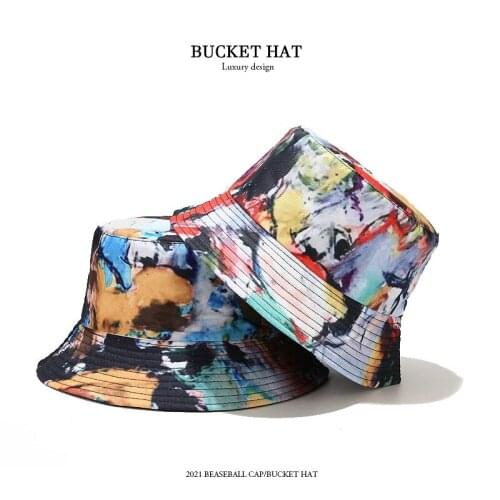 2021 Kpop Womens Bucket Hat Graffiti Fisherman Hat Foldable Mens Double-sided Panama Outdoor Sunscreen Sun Protection Cap