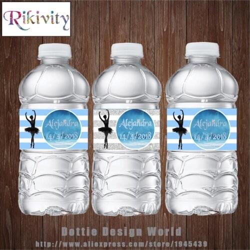 20 Rikivity Custom Blue Ballerina Ballet Birthday Party Favor Water Bottle Wine Labels Candy Bar Wrapper Baby Shower Decoration