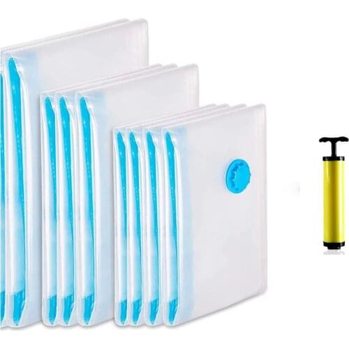 5Pcs/SetDurable Vacuum Storage Bags For Clothes Pillows Bedding Blanket More Space Save Compression Travel Hand Pump Seal Zipper